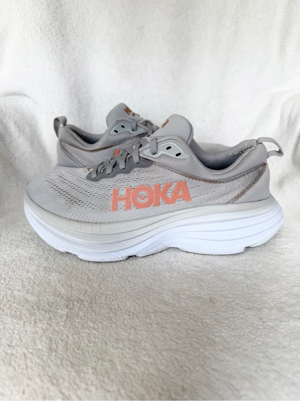 Hoka One One Bondi 8 Womens 8.5B Shoes Running Sneaker Light Grey